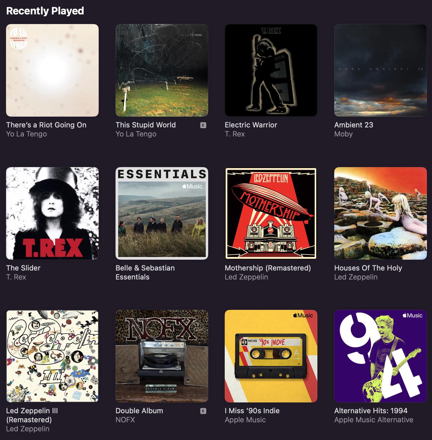 Albums that I've listened to this past December, including T.Rex, Yo La Tengo and others.