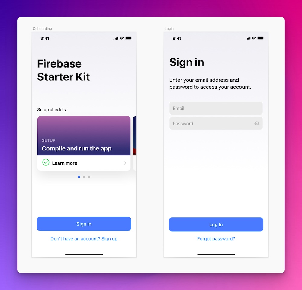 Onboarding and login layout
